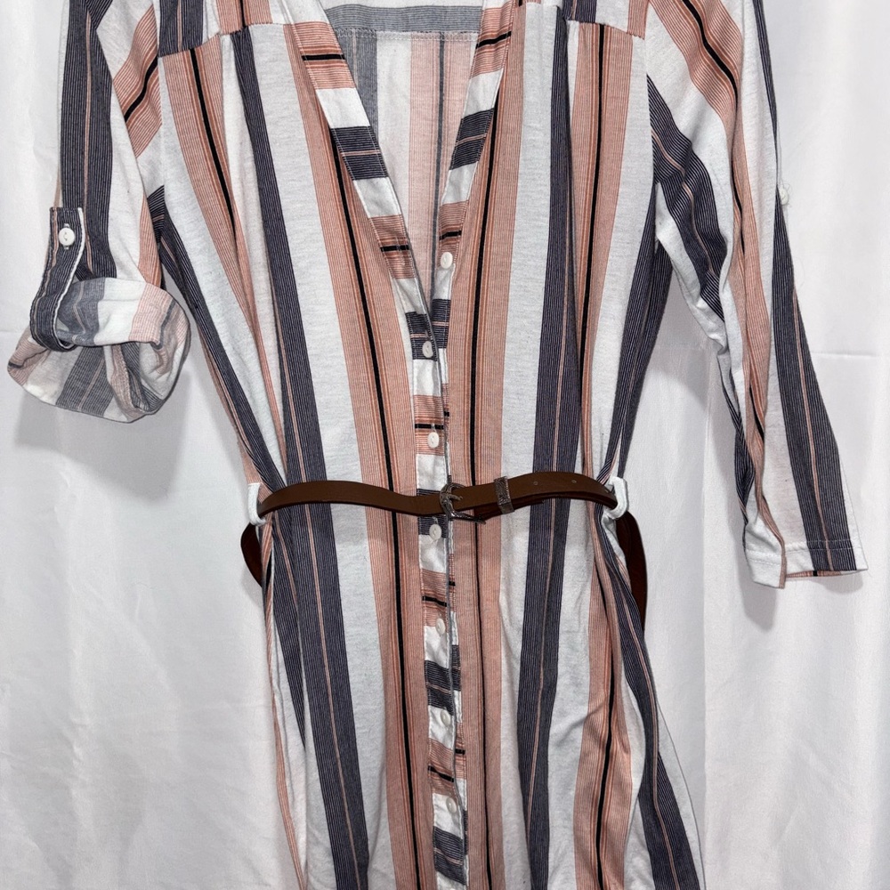 Passport Striped Button-Down Dress - Pink, Blue, White